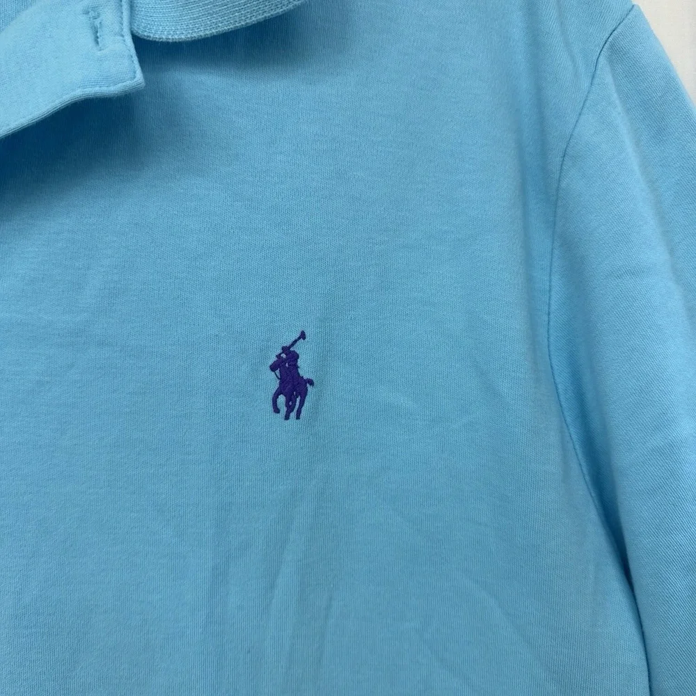Polo Ralph Lauren Light XL Light‎ Blue Custom Fit Short Sleeve Shirt Purple Pony